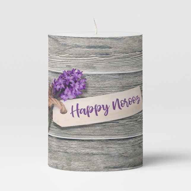 Rustic Happy Norooz Hyacinth - Pillar Candle (Front)