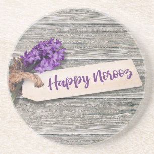 Rustic Happy Norooz Hyacinth - Sandstone Coaster