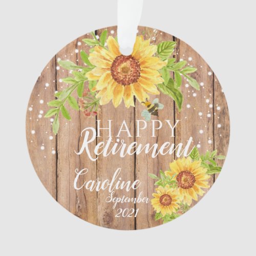 Rustic Happy Retirement Floral Personalized Ornament