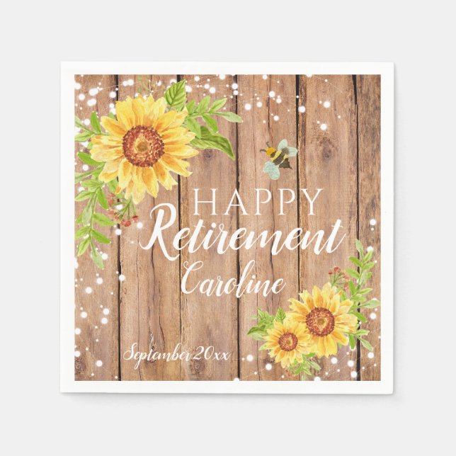 Rustic Happy Retirement Floral Sunflower Napkins (Front)