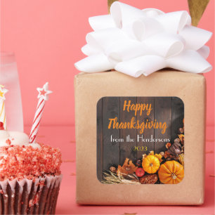 Rustic Happy Thanksgiving Autumn/Fall produce Square Sticker