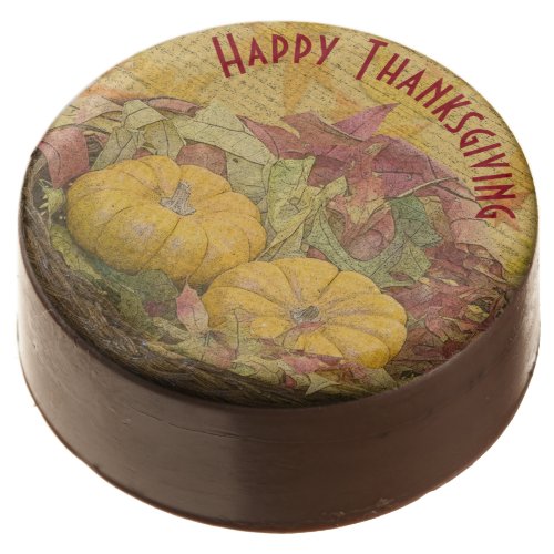 Rustic Happy Thanksgiving Autumn Leaves Gourds Chocolate Covered Oreo