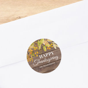 Rustic Happy Thanksgiving Classic Round Sticker
