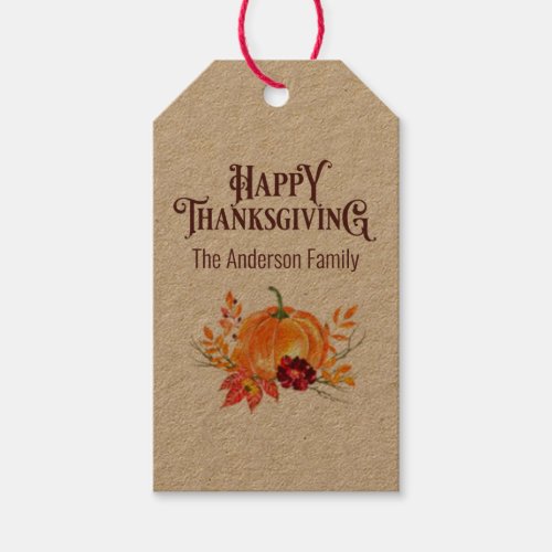 Rustic Happy Thanksgiving fall pumpkin watercolor Gift Tags