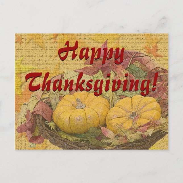 Rustic Happy Thanksgiving Leaves Gourds Custom Holiday Postcard (Front)