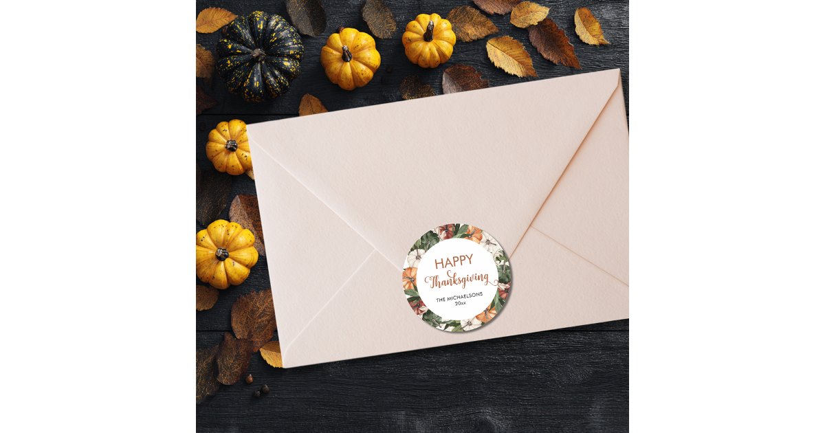Rustic Happy Thanksgiving Pumpkin Classic Round Sticker | Zazzle