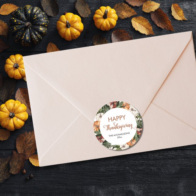 Rustic Happy Thanksgiving Pumpkin Classic Round Sticker (Rustic Happy Thanksgiving Pumpkin Classic Round Sticker
)