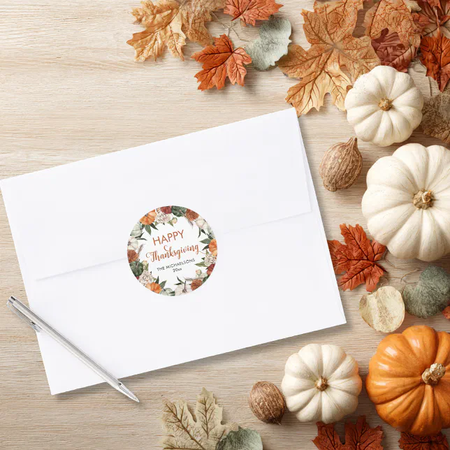Rustic Happy Thanksgiving Pumpkin Classic Round Sticker | Zazzle