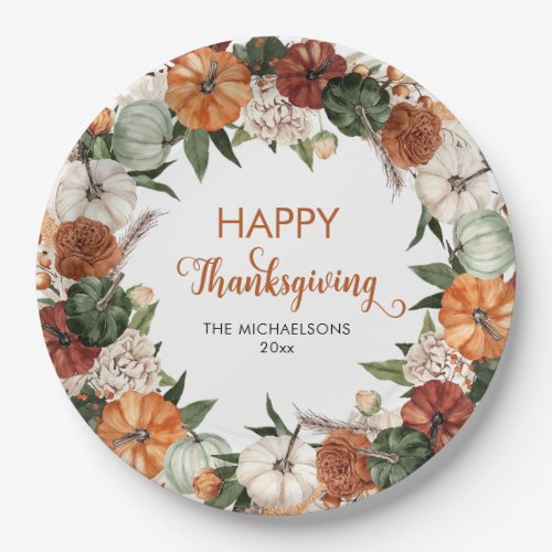 Rustic Happy Thanksgiving Pumpkin Paper Plates