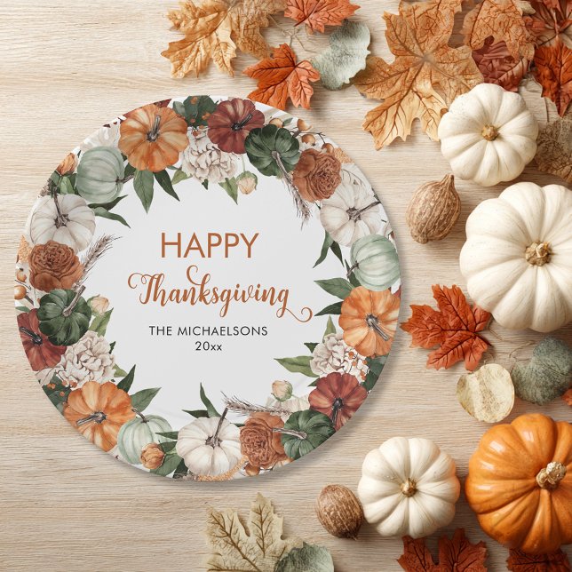 Rustic Happy Thanksgiving Pumpkin Paper Plates (Rustic Happy Thanksgiving Pumpkin Paper Plates)