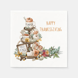 Rustic Happy Thanksgiving Pumpkins Autumn Square Napkins
