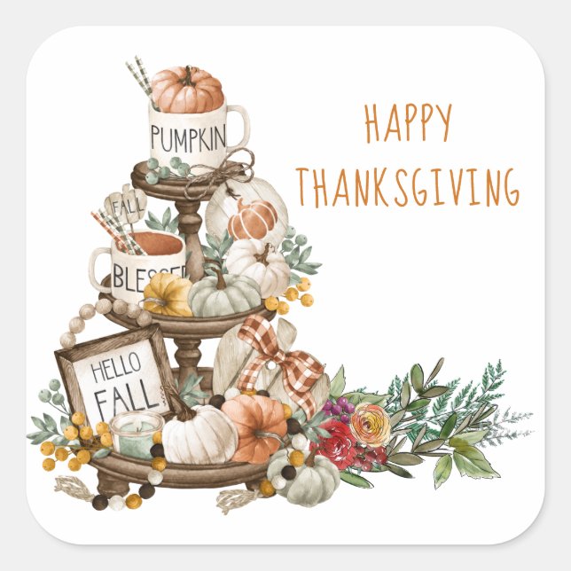 Rustic Happy Thanksgiving Pumpkins Autumn  Square Sticker (Front)