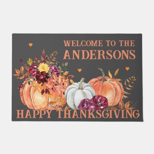 Rustic Happy Thanksgiving Watercolor Fall Pumpkin  Doormat