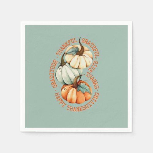 Rustic Happy Thanksgiving Watercolor pumpkin  Napkins