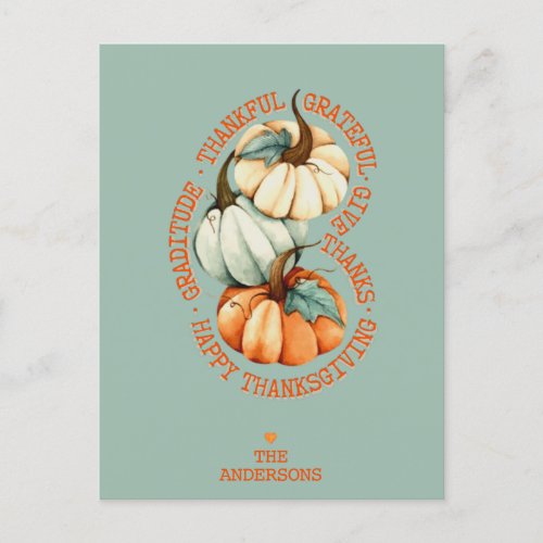 Rustic Happy Thanksgiving Watercolor pumpkin Postc Postcard