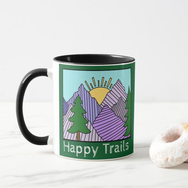 Rustic Happy Trails Mountains Mug (With Donut)