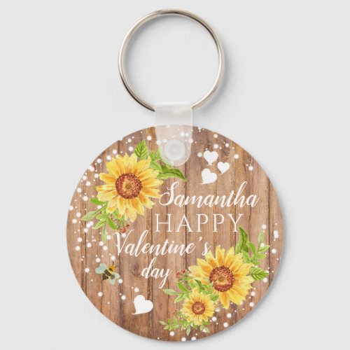Rustic Happy Valentines Floral Personalized Keychain