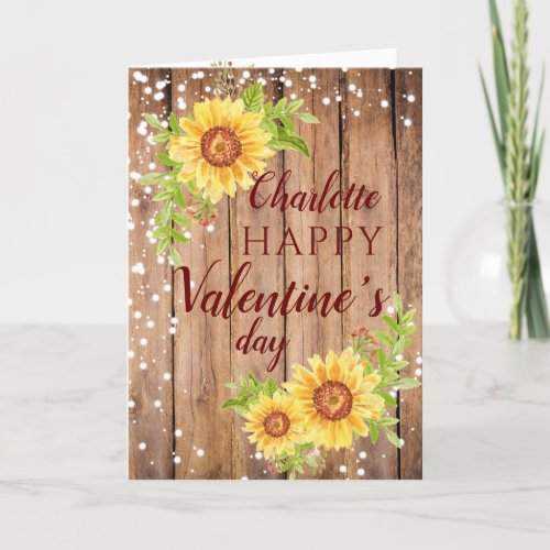 Rustic Happy Valentines Floral Sunflower Card