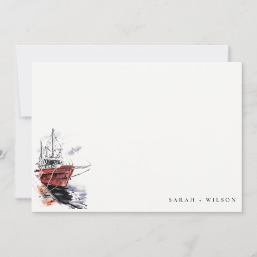 Rustic Harbor Yacht Sailboat Watercolor Wedding Note Card