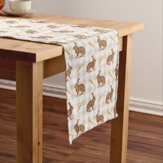 Rustic Hare And Carrot Beige Gingham Spring Easter Short Table Runner
