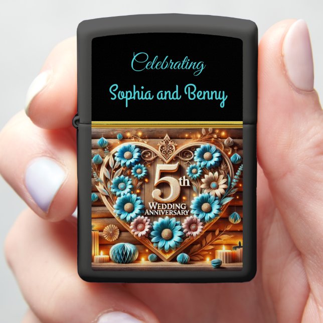 Rustic Harmony 5th Anniversary Floral Masterpiece Zippo Lighter (In Hand)