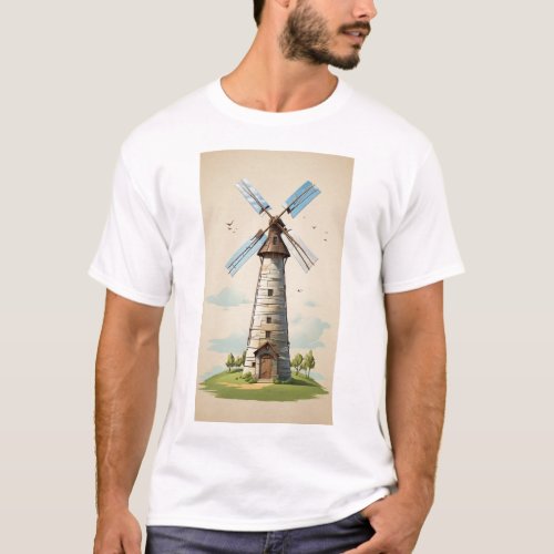 Rustic Harmony Windmill Whispers T_shirt