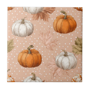 Rustic Harvest Autumn - Pumpkins & Leaves Ceramic Tile