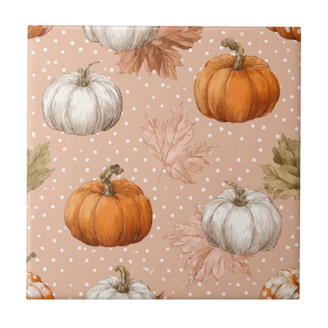 Rustic Harvest Autumn - Pumpkins & Leaves Ceramic Tile (Front)