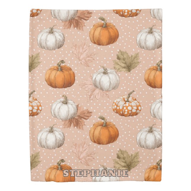 Rustic Harvest Autumn - Pumpkins & Leaves Duvet Cover (Front)