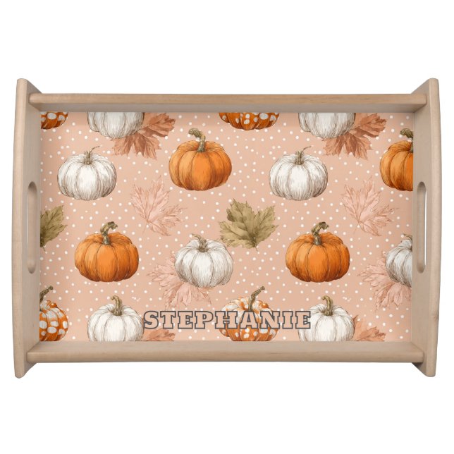 Rustic Harvest Autumn - Pumpkins & Leaves Serving Tray (Front)