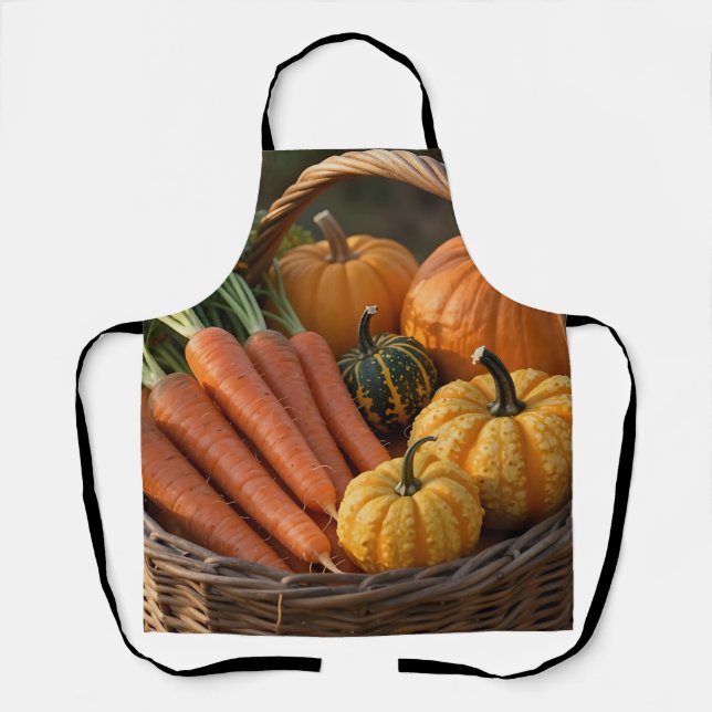 Rustic Harvest Basket Pumpkins Carrots Apron (Front)