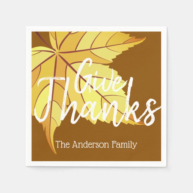 Rustic Harvest Fall Leaf & Give Thanks Napkins (Front)