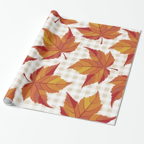 Rustic Harvest Fall Leaves  Plaid Wrapping Paper