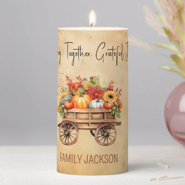 Rustic Harvest Napkin thanksgiving custom Pillar Candle (In Situ)