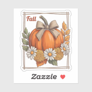 Rustic Harvest Pumpkin Daisies Chrysanthemums Fall Sticker