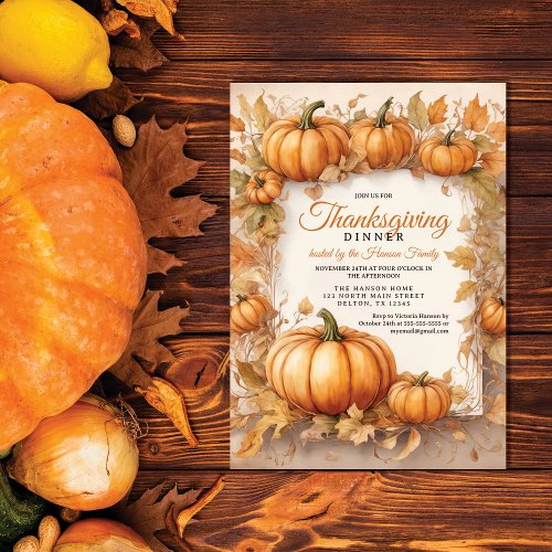 Rustic Harvest Pumpkin Thanksgiving Dinner Invitation
