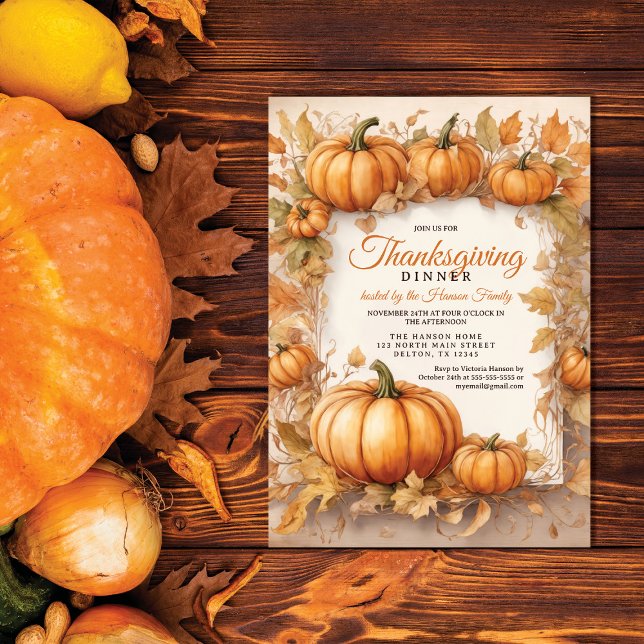 Rustic Harvest Pumpkin Thanksgiving Dinner Invitation (Creator Uploaded)