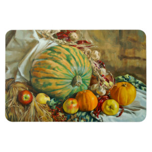Rustic Harvest Still Life with Pumpkins and Apples Magnet