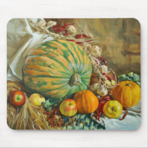 Rustic Harvest Still Life with Pumpkins and Apples Mouse Pad