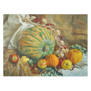 Rustic Harvest Still Life with Pumpkins and Apples Tablecloth