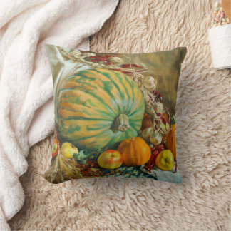 Rustic Harvest Still Life with Pumpkins and Apples Throw Pillow
