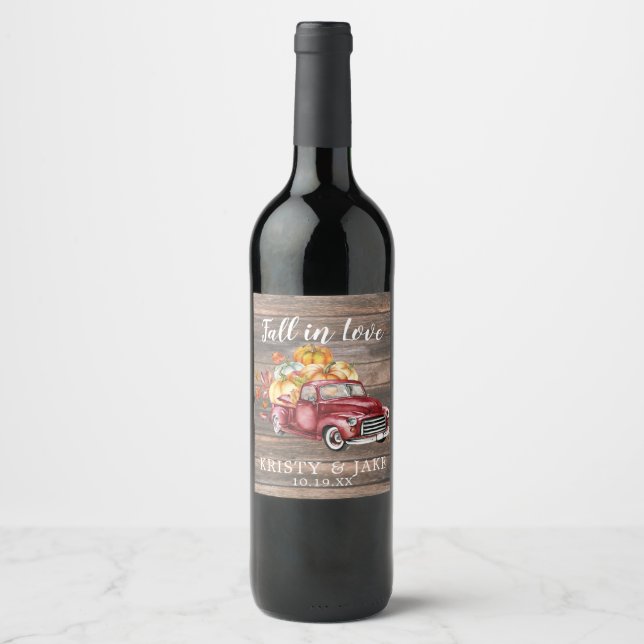 Rustic Harvest Truck | Autumn Wedding Personalized Wine Label (Front)