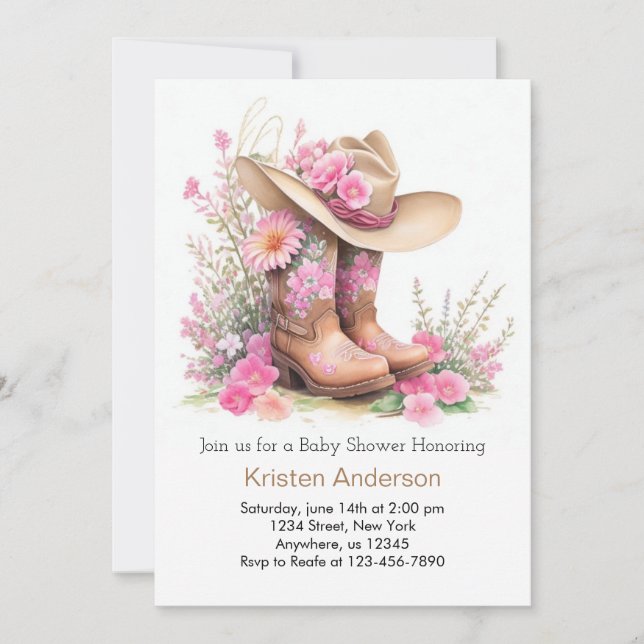 Rustic Hat and Boots Cowgirl Baby Shower Invitation (Front)