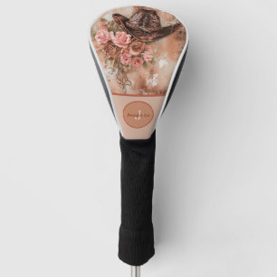 Rustic Hat Blush Pink Flowers Personalized Golf Head Cover