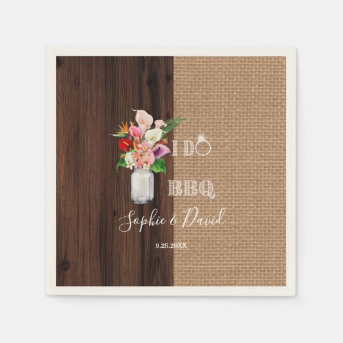 Rustic Hawaiian Floral Burlap Barn I DO Barbecue Napkins