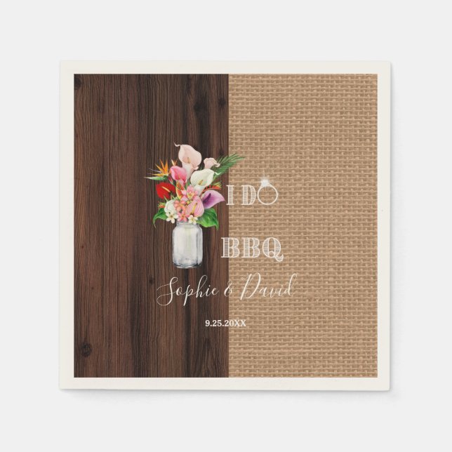 Rustic Hawaiian Floral Burlap Barn I DO Barbecue Napkins (Front)