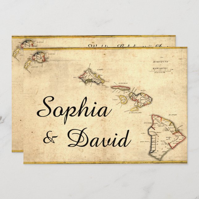 Rustic Hawaiian Themed Map Wedding Invitation (Front/Back)