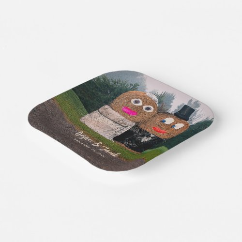 Rustic Hay Bale Funny Bride And Groom Paper Plates