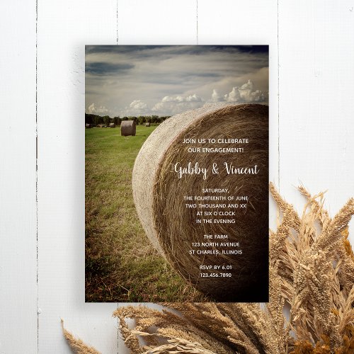 Rustic Hay Bales Ranch Engagement Party Invitation