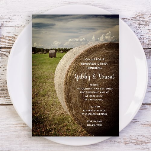 Rustic Hay Bales Ranch Wedding Rehearsal Dinner Invitation